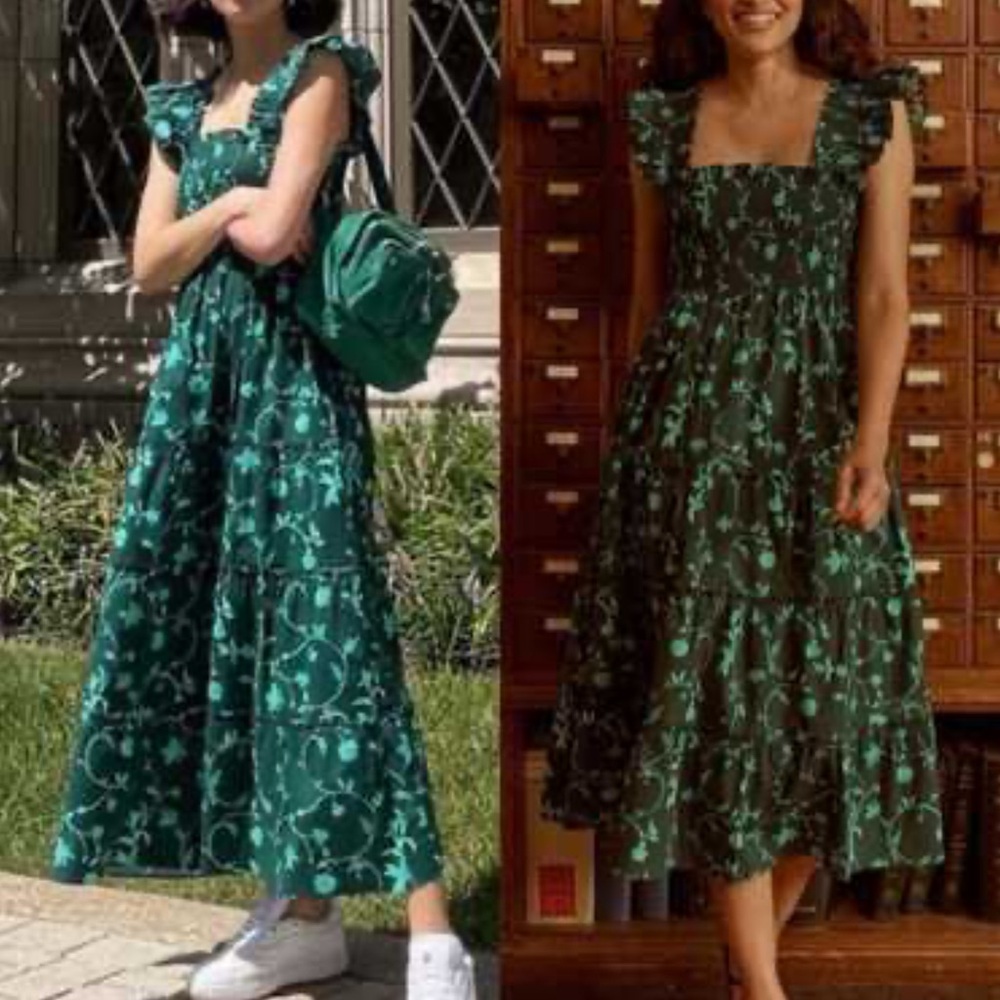 Hill House Dark Green Floral nap Dress